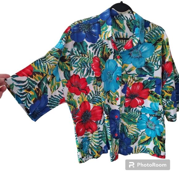 Tropical print 90s blouse medium - Picture 4 of 4
